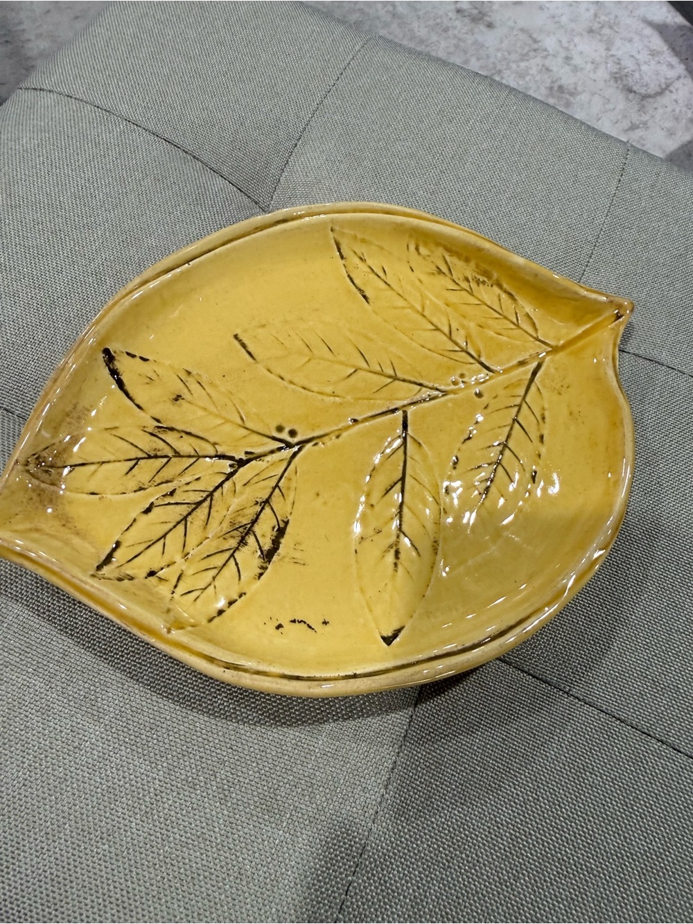 Crate&Barrel Yellow Leaf-Shaped appetizer Ceramic Dish
